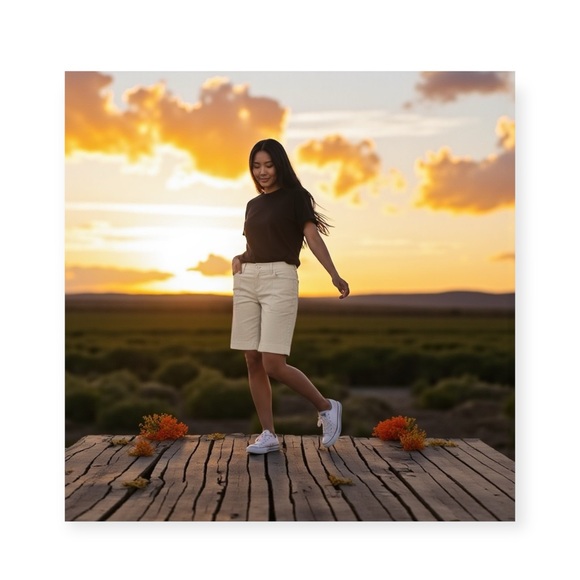 new La Rok ༄ Gold Lurex Thread Knit Dressy Cargo Bermuda Shorts ༄ Creamy White 8 - Picture 2 of 16